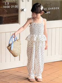 SHEIN 年轻女孩黑白碎花无袖连体裤，休闲日常穿着 - 彩色 - 查看 1