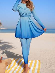 Swim Shayni Damen Farbverlauf Plissee Taille raffende Badeanzug, elegantes Strandurlaub Burkini-Set, bestverkauftes Modell im Nahen Osten