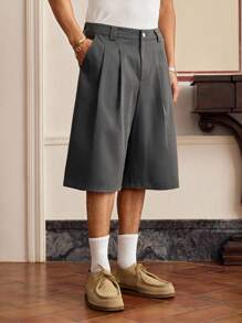 SWAVVY Herren Lässig Loose Straight Leg Einfarbige Webware-Shorts