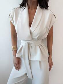 Firerie Nuevo elegante traje de dos piezas en beige para mujer, adecuado para el transporte diario, el uso de oficina/negociaciones de negocios/uso casual/traje de pantalones de pierna ancha de lino sintético/ropa escolar/regreso a la temporada escolar/atuendo para conciertos en el campo/ropa vintage para mujer/atuendos de maestra para mujer/ropa de mujer para otoño/festival de música country/ropa de maestra - Albaricoque - Ver 2