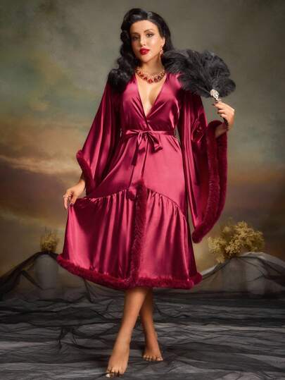 PinupPomp 复古宫廷风格优雅毛绒网眼女式长袍，秋季