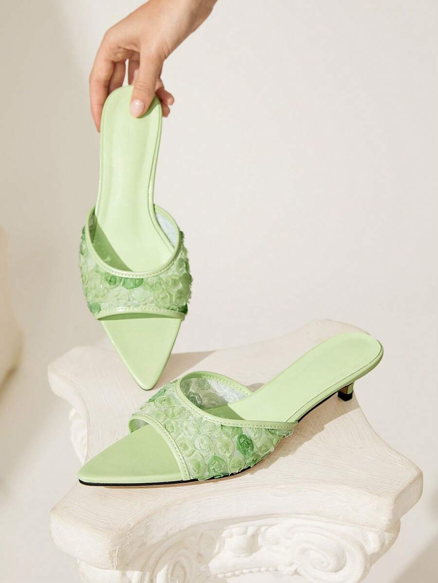 CUCCOO CHICEST Pre-Pointed Toe Stiletto High Heel Sandals For Women, Versatile - Green - View 1