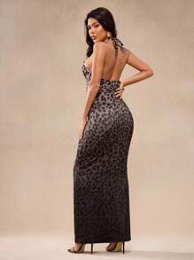 Glamance N_Standard Vestido con espalda descubierta y recortes, estilo sexy con decoración metálica, adecuado para vacaciones, reuniones, fiestas en la playa, conciertos de música country, atuendos occidentales, atuendos de club para mujeres, vestidos sexy para salir, ropa de calle para mujeres, estilo grunge punk Y2K de los 2000, de vuelta al colegio, con estampado de guepardo