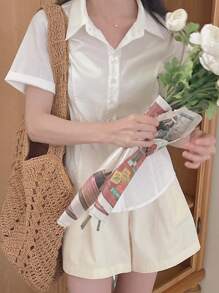 DAZY Waist Fitted Polo Shirt, Slimming Slim College Style Short Sleeve,Back To School Clothes - White - View 4