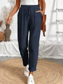 Calvaya Women's Solid Color Simple Everyday Long Pants