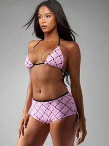 Missguided x Playboy 夏季三角比基尼套装沙滩泳衣高腰短裤泳池泳衣 - 彩色 - 查看 5