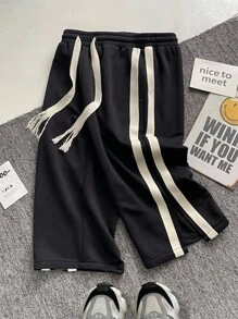 Manfinity Roghcode Pantalones de chándal casuales para hombres con bloqueo de color y cordón en la cintura - Negro - Ver 5