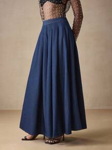 SHEIN ICON Women's Low Waist Extra Long Denim Skirt