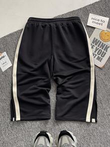 Manfinity Roghcode Pantalones de chándal casuales para hombres con bloqueo de color y cordón en la cintura - Negro - Ver 2