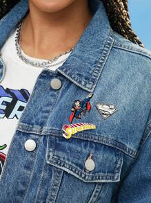 SUPERMAN X SHEIN 3 Piece Set Zinc Alloy Letter Emblem Decorative Brooch, Semi-3D Design