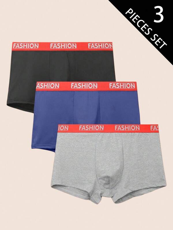 Shein Underwear&Sleepwear Basics Chiloți bărbătești cu imprimeu simplu și talie elastică (3 buc/set)