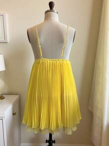 INAWLY Sleeveless V-Neck Backless Mini Slip Yellow Dress, Sexy & Spaghetti Strap - Yellow - View 2
