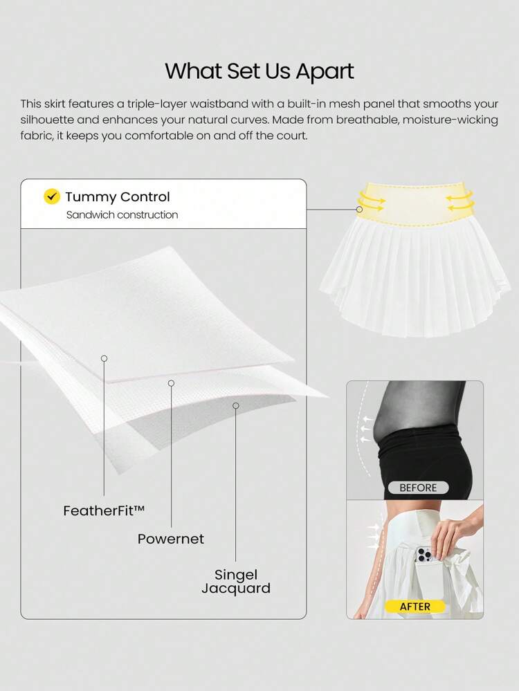 Ace Flex Tummy Control Pleated Tennis Skirt With Built-In Shorts Side Pockets Tennis Golf Daily Spring Summer
