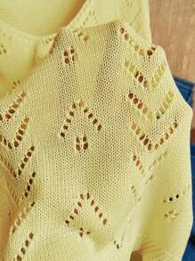 Franclia Women's Vacation Casual Solid Color Hollow-Out Knit Top - Yellow - View 7