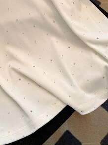 Franclia Autumn Back To School Rhinestone Decor Women T-Shirt - White - View 4