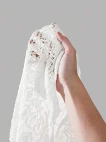 SHEIN MOD 白色系带针织镂空喇叭袖开衫，度假开衫，波西米亚开衫，沙滩开衫，女士乡村风，春季开衫外套 - 白色 - 查看 6