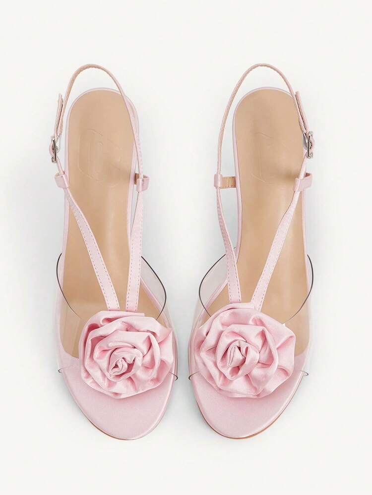 CUCCOO CHICEST Women's Satin Contrast Color Rose Flower Decor Ankle Strap Elegant Pumps, Formal Occasion Or Afternoon Tea Fashion Round Toe High Heels