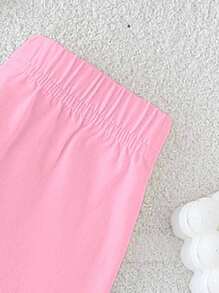 Young Girl Casual Simple Cute Cartoon Print Short Sleeve Round Neck T-Shirt & Shorts Set, Suitable For Summer