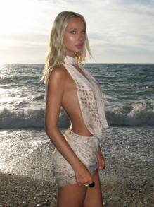 SHEIN ICON 女士性感露背蛇皮印花不对称下摆紧身迷你连衣裙 - 白色 - 查看 10