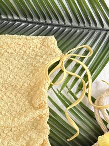 SHEIN 女童纹理针织蝴蝶装饰不对称露肩衬衫