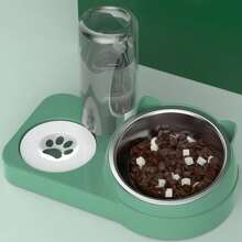 1 件可拆卸可洗倾斜防溢防湿宠物碗，带熊耳设计，大容量双碗带自动饮水器，不锈钢 - 彩色 - 查看 4