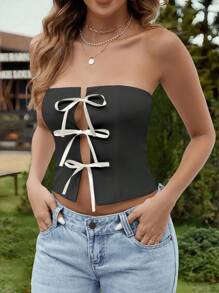 SHEIN SXY Women's Summer Front Tied Tube Top - Grey - View 5