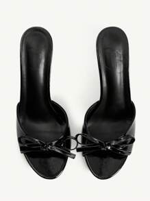 CUCCOO CHICEST 女式黑色PU蝴蝶结时尚舒适夏季穆勒高跟凉鞋 - 黑色 - 查看 3