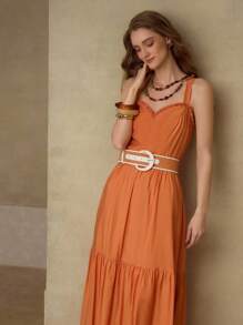 MOTF PREMIUM FRILL TRIM GATHERED SLEEVELESS DRESS - Orange - View 5