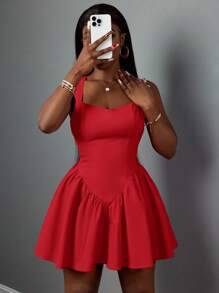 Slaydiva فستان أنيق قصير على شكل قلب بدون أكمام وظهر عاري قصة الأميرة من نوع A - وردي - الأحمر - مشاهدة 5