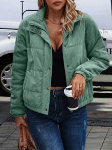 SHEIN Clasi Snap Button Up Padded Padded Coat Clothes Winter Fall Cloth For Women - Mint Green - View 4