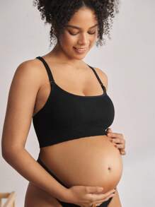 BloomMama Maternity Nursing Pumping Lace Bra For Breastfeeding Push Up Pregnancy Bralette Underwear - Black - View 3