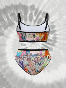 Rick and Morty X SHEIN Plus Size Comfortable Cartoon Graphic Removable Soft Cup And Panty Set, Wire-Free,Sport,Yoga - Black - View 6