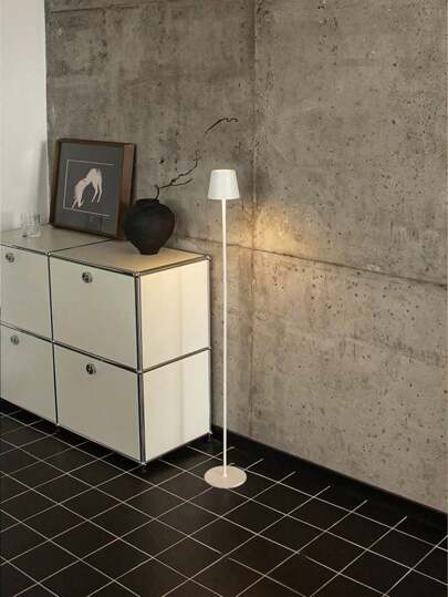 1pc Black/White Metal Floor Lamp, Vintage Simple Pedestal Style Suitable For Living Room, Bedroom, TV Stand, Dining Room, Bedside, Inn, Dimmable Warm Light, Rechargeable, Minimalist Scandinavian Design view 2