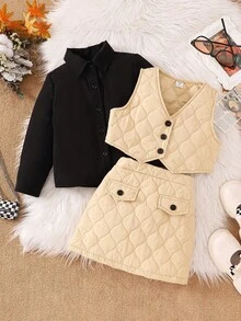 2pcs Young Girls Casual Ribbed  Outfit, Autumn/Winter