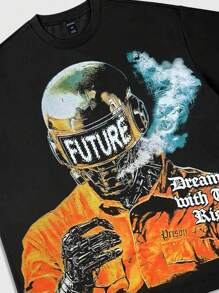 ROMWE MEN Street Life 2D Anime Graphic Character Printed Short Sleeve T-Shirt For Men,