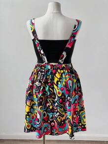 SHEIN Sweetro Plus Size Colorful Skull Print Suspender Dress - Multicolor - View 2