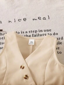 SHEIN Babygirl 都市优雅可爱简约杏色吊带背心和松紧腰宽松裤套装，夏季 - 卡其色 - 查看 4