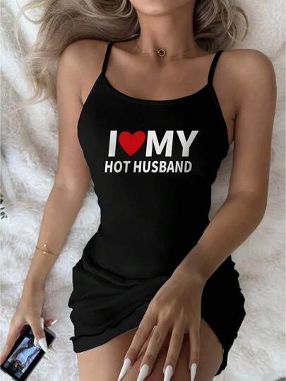 SHEIN Damen lässiges Nachthemd mit Buchstaben-Muster