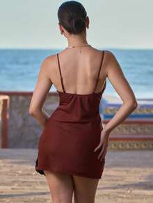 Andrea Bello Women's Sexy Sequin Starfish Decor Backless Spaghetti Strap Mini Dress For Holiday, Resort Dress, Party Dresses For Women Women Mini Dresses, Dresses For Women Elegant Women Mini Dresses - Brown - View 4