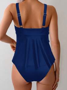 Swim Basics 女式纯色优雅扭褶荷叶边半身裙比基尼