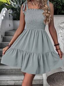 Breezaya Vacation Casual Solid Color Spaghetti Strap Dress - Grey - View 7
