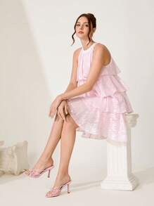 CUCCOO CHICEST Giày cao gót mũi nhọn thắt nơ bằng vải satin & lưới thanh lịch cho nữ, trang phục trang trọng mùa hè lãng mạn - Hồng - Xem 7