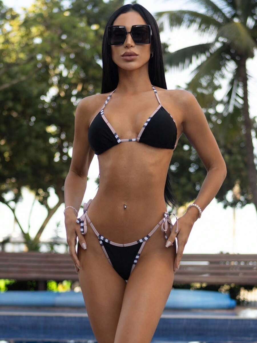 Carolina Barros 夏季 2 件套女士条纹印花吊带比基尼上衣和比基尼下装 - 彩色 - 查看 1