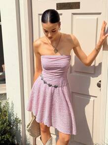 Rafferiza Elegant Solid Color Textured Wrap Bust Asymmetrical Dress, Summer