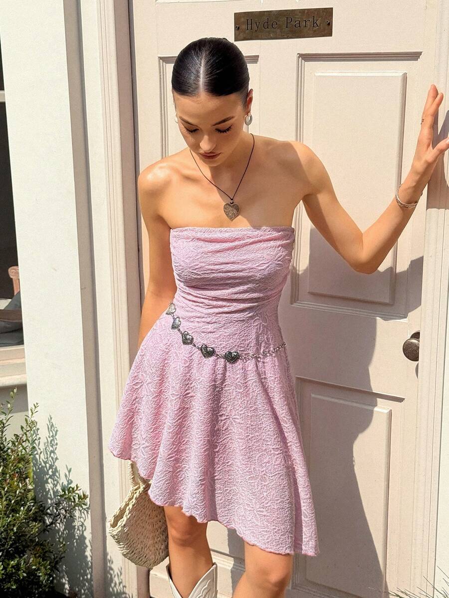 Rafferiza Elegant Solid Color Textured Wrap Bust Asymmetrical Dress, Summer