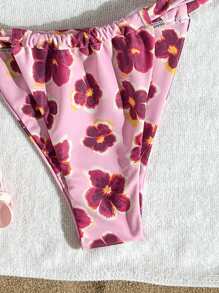 Swim Mod Women Pink Floral Print Bikini Set, 2pcs Beach Swimsuit