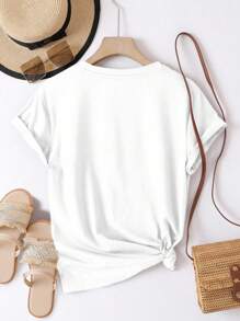 INAWLY Áo thun nữ thường ngày mùa hè màu trắng PERFECTLY Imperfect - trắng - Xem 2