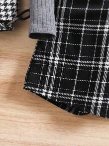 SHEIN Babygirl 可爱黑色针织长袖上衣和格子松紧腰短裤两件套，秋冬 - 黑色 - 查看 9