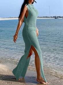 Vestido largo sin mangas de mujer tejido a crochet