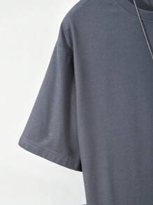 SHEIN 2件套纹理华夫格面料青少年短袖上衣和短裤套装 - 深灰色 - 查看 5